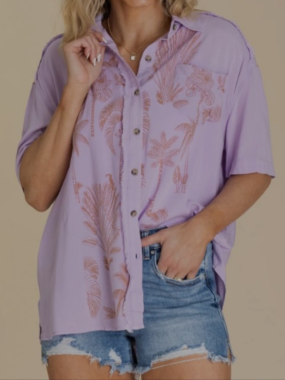 Easel Lilac Hawaiia Print Button-Down Size M NWT